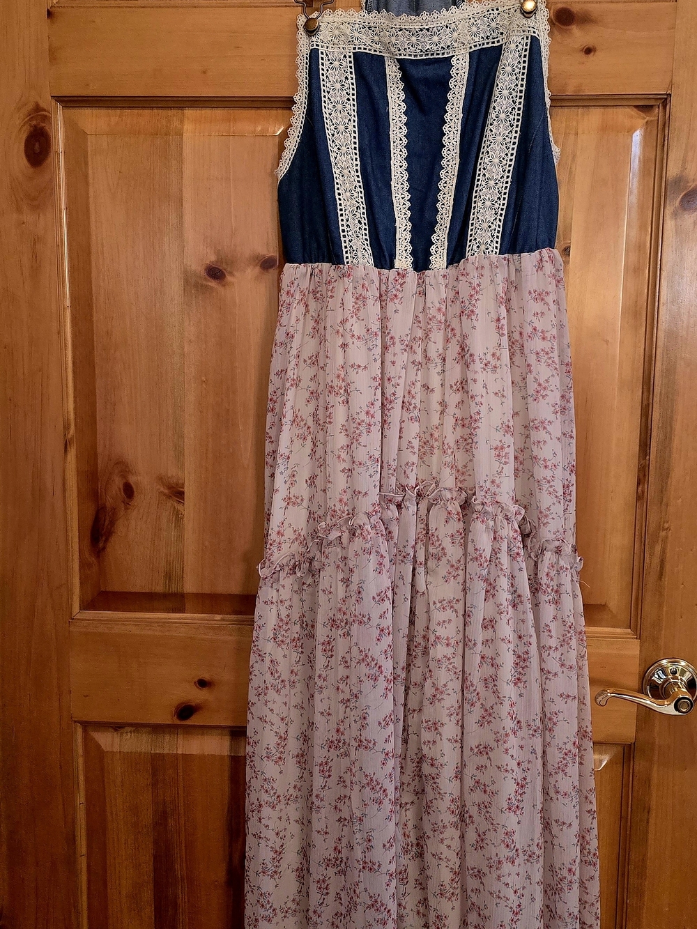 DAVI & DANI Navy Bodice with Pink Floral Maxi Dress